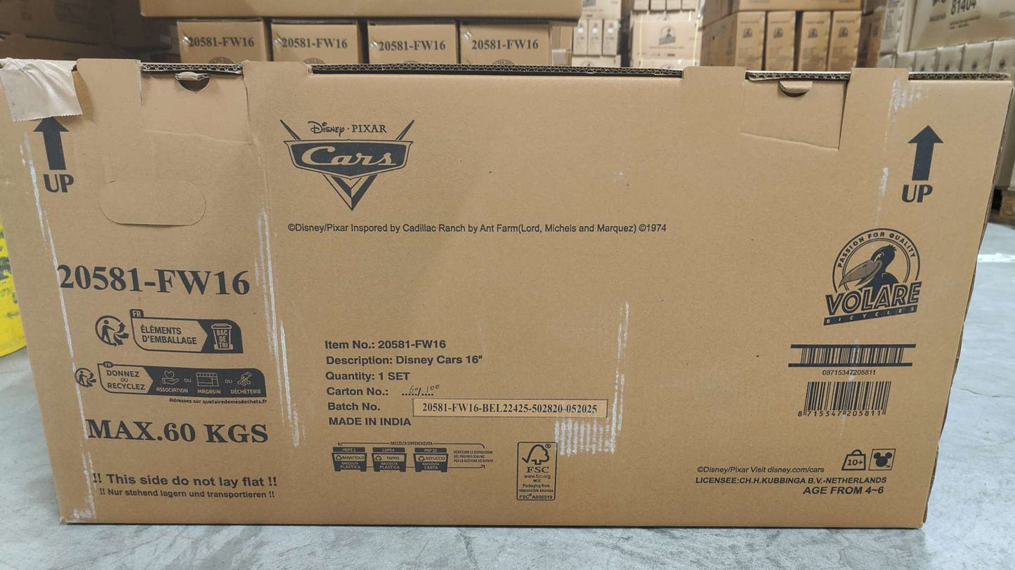 Disney Cars Barncykel 16 tum, dubbla handbromsar, Röd - För barn 4-6 år