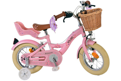 Volare Blossom 12 tum Rosa Barncykel med Korg & Dockhållare – Dubbel Handbroms, För barn 3-4 år