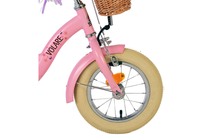 Volare Blossom 12-tums Barncykel – Rosa med Korg och Dockhållare, För barn 3-4 år