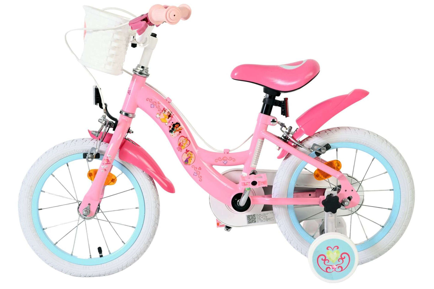 Disney Princess 14 Tum Barncykel, Rosa med Korg & Stödhjul - För barn 3-5 år