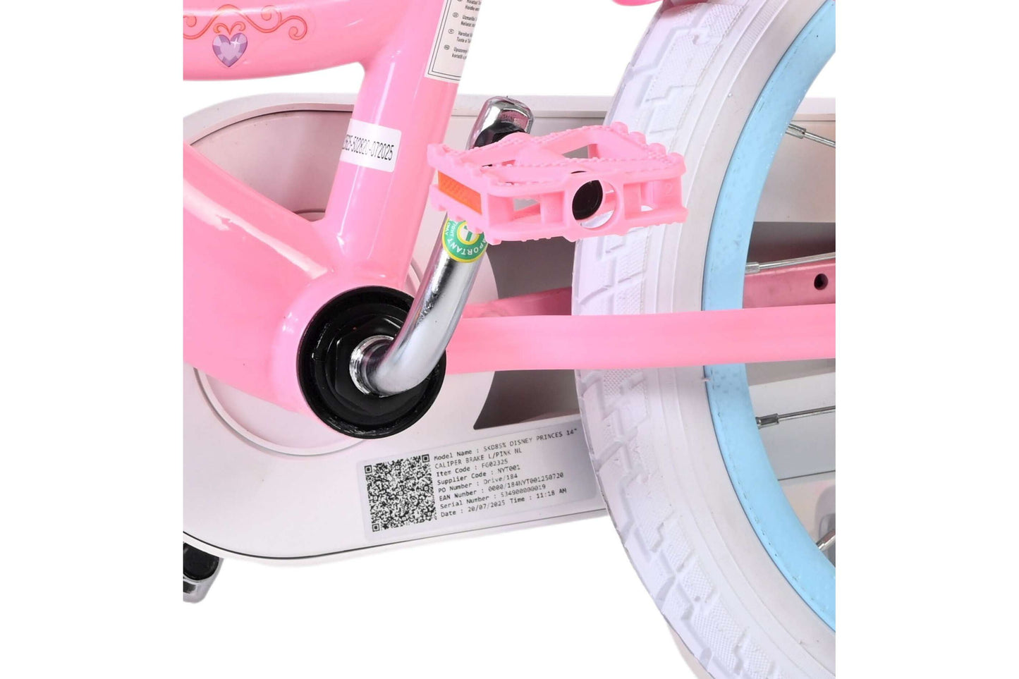 Disney Princess 14 Tum Barncykel, Rosa med Korg & Stödhjul - För barn 3-5 år