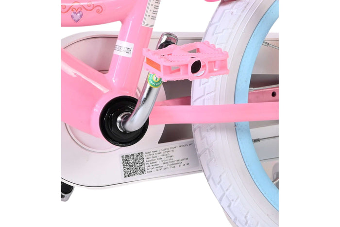 Disney Princess 14 Tum Barncykel, Rosa med Korg & Stödhjul - För barn 3-5 år