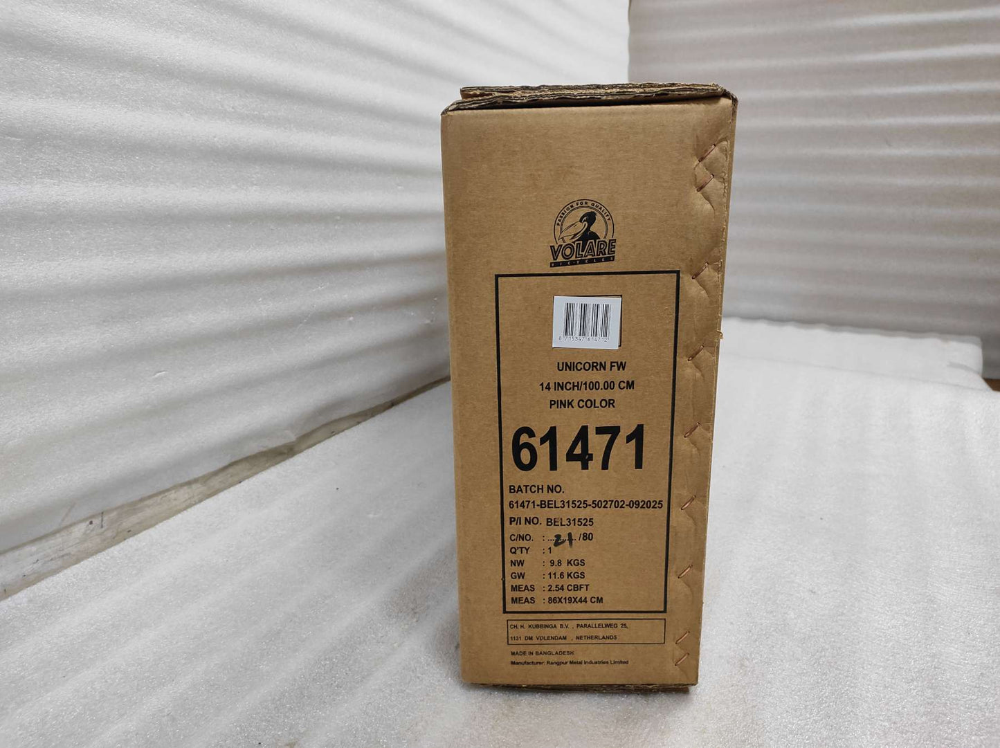 Volare Unicorn Barncykel 14 tum, dubbla handbromsar, Rosa - För barn 3-5 år