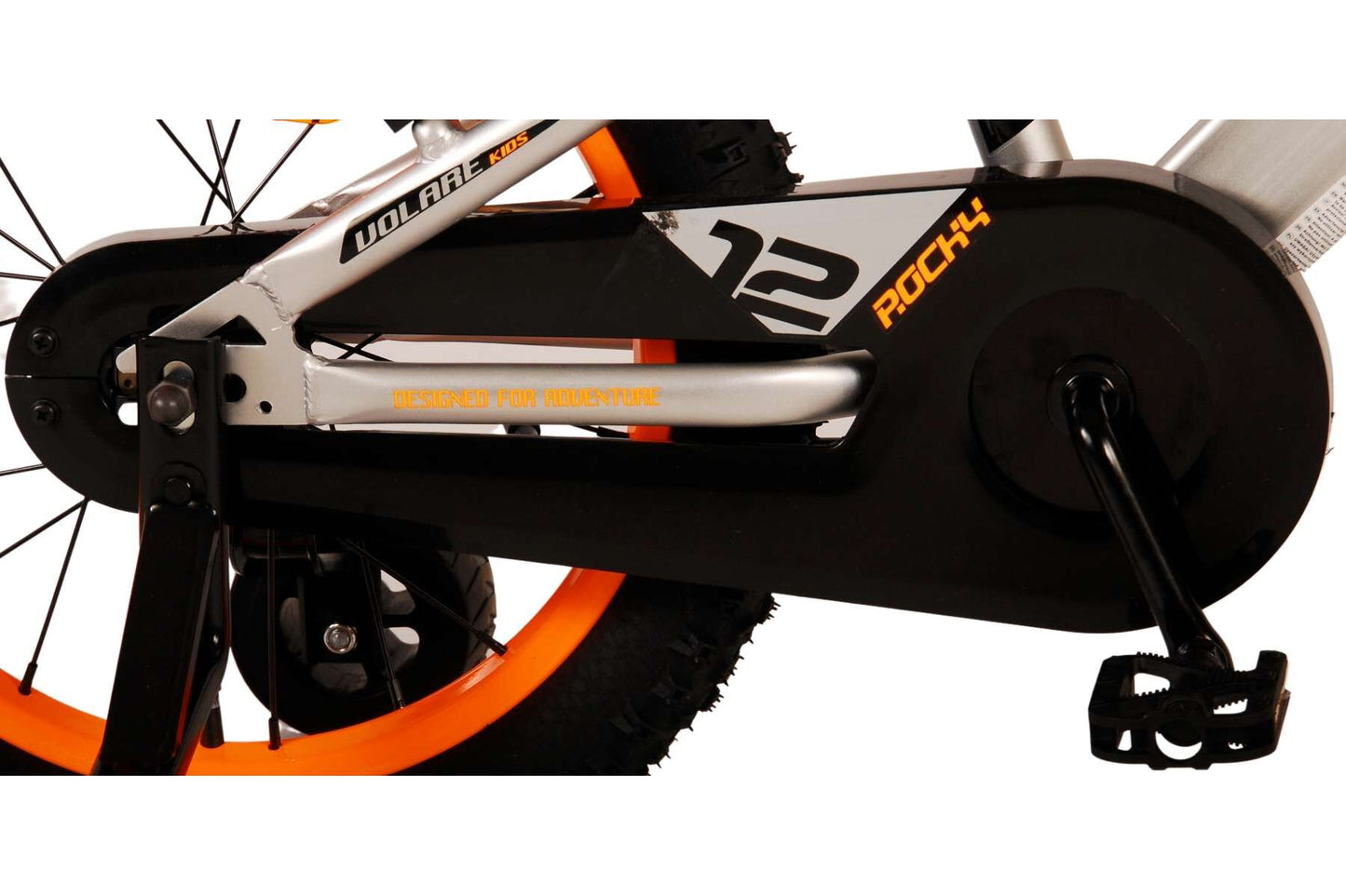 Volare Rocky 16-tums Barncykel – Grå med Stödhjul, För barn 4-6 år