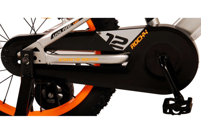 Volare Rocky 16-tums Barncykel – Grå med Stödhjul, För barn 4-6 år