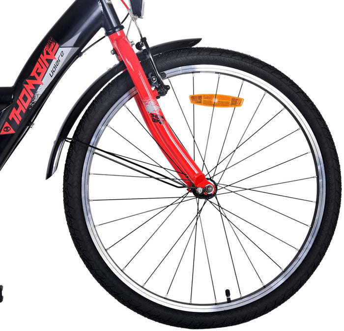 Volare Thombike Barncykel 24 tum, Svart Röd 3 Växlar - Lilla Cykelbutiken