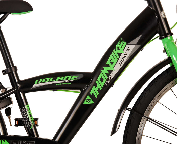 Volare Thombike Barncykel 24 tum, Svart Grön Två Handbromsar - Lilla Cykelbutiken