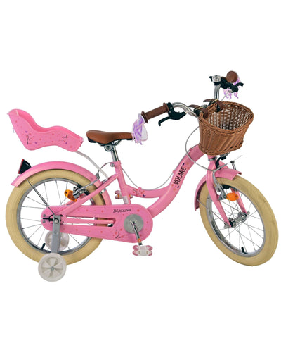Volare Blossom 16 tum Barncykel för Tjejer – Med Handbroms, Fotbroms, Stödhjul & Dockhållare - För barn 4-6 år