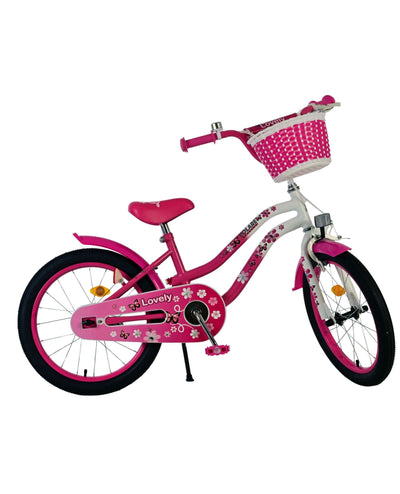 Volare Lovely 18 tum Barncykel för Tjejer – Med Korg, Handbroms & Stödhjul, Rosa - För barn 4-7 år