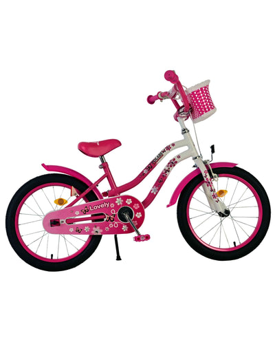 Volare Lovely 18 tum Barncykel för Tjejer – Med Korg, Handbroms & Stödhjul, Rosa - För barn 4-7 år