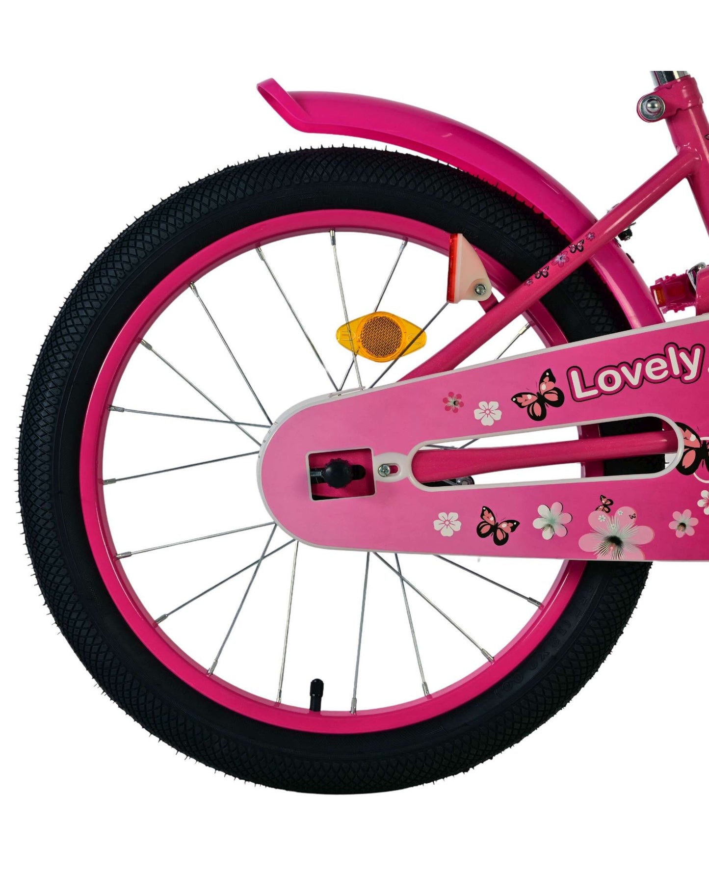 Volare Lovely 18 tum Barncykel för Tjejer – Med Korg, Handbroms & Stödhjul, Rosa - För barn 4-7 år