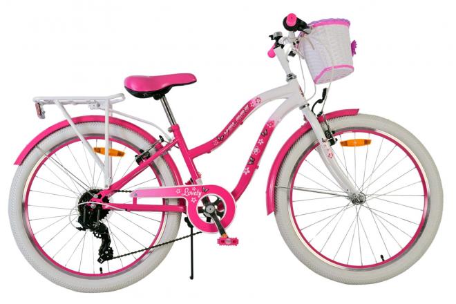 Volare Lovely Barncykel 24 tum, Rosa 7 Växlar - Lilla Cykelbutiken