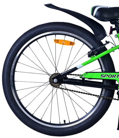 Volare Sportivo Barncykel 24 tum, Svart Grön Två Handbromsar - Lilla Cykelbutiken
