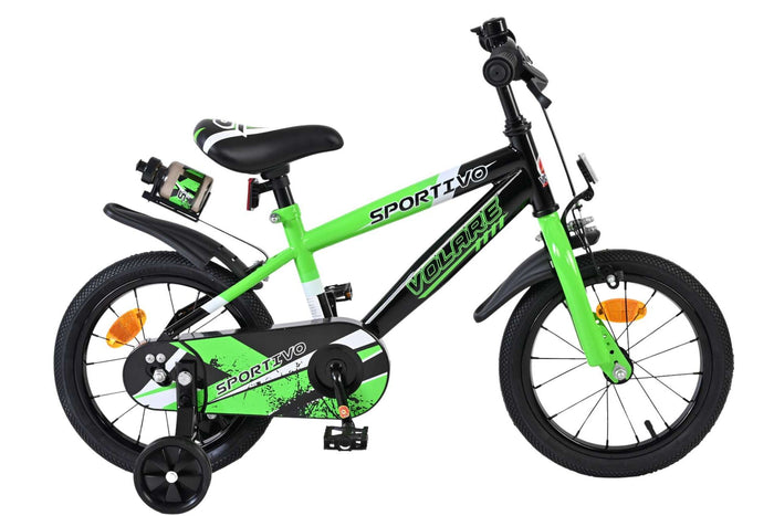 Volare Sportivo 14 Tum Barncykel Med Stödhjul, Grön - För barn 3-5 år