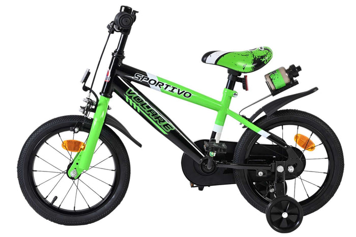 Volare Sportivo 14 Tum Barncykel Med Stödhjul, Grön - För barn 3-5 år