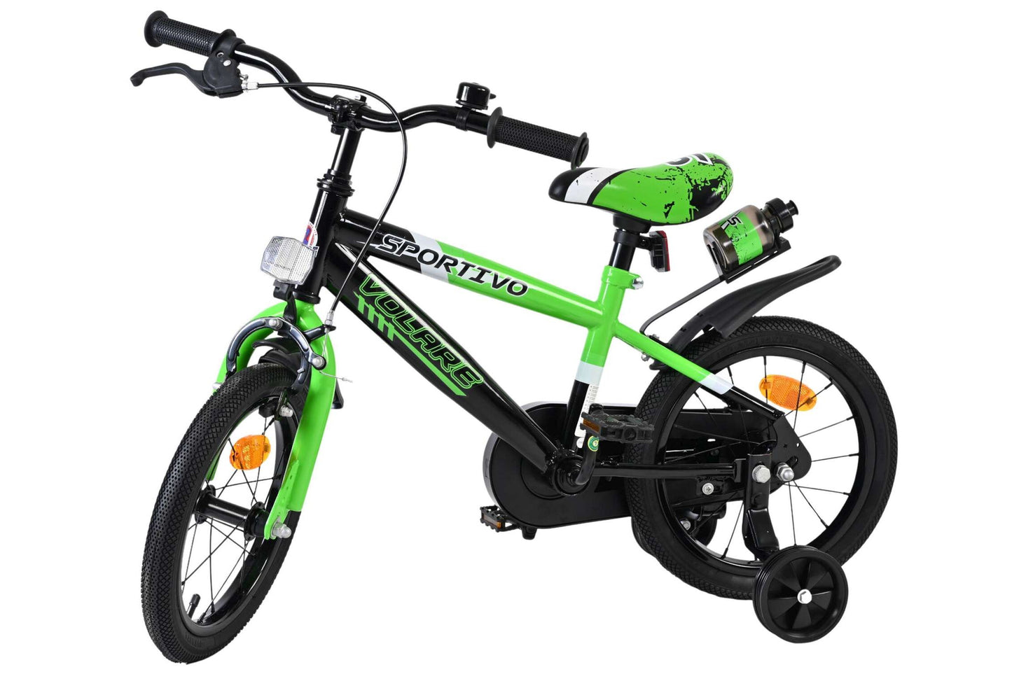 Volare Sportivo 14 Tum Barncykel Med Stödhjul, Grön - För barn 3-5 år