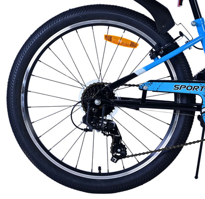 Volare Sportivo Barncykel 24 tum, Svart Blå 7 Växlar - Lilla Cykelbutiken