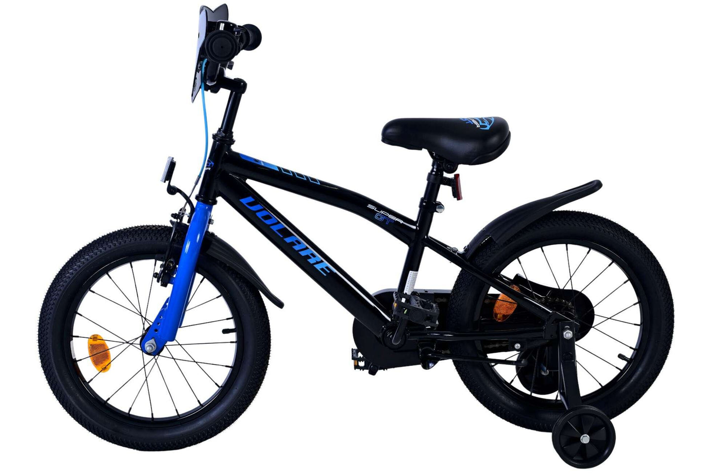 Volare Super GT 16-tums Barncykel – Blå/Svart med Stödhjul, För barn 4-6 år