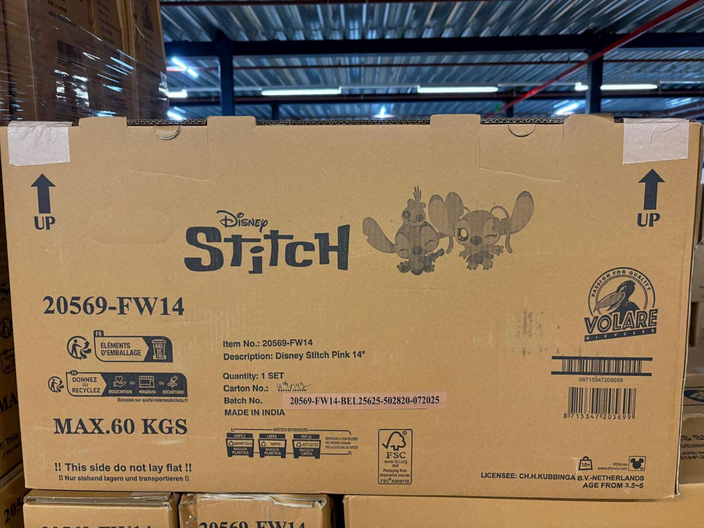 Stitch Disney Stitch Barncykel 14 tum, dubbla handbromsar, Rosa - För barn 5-5 år