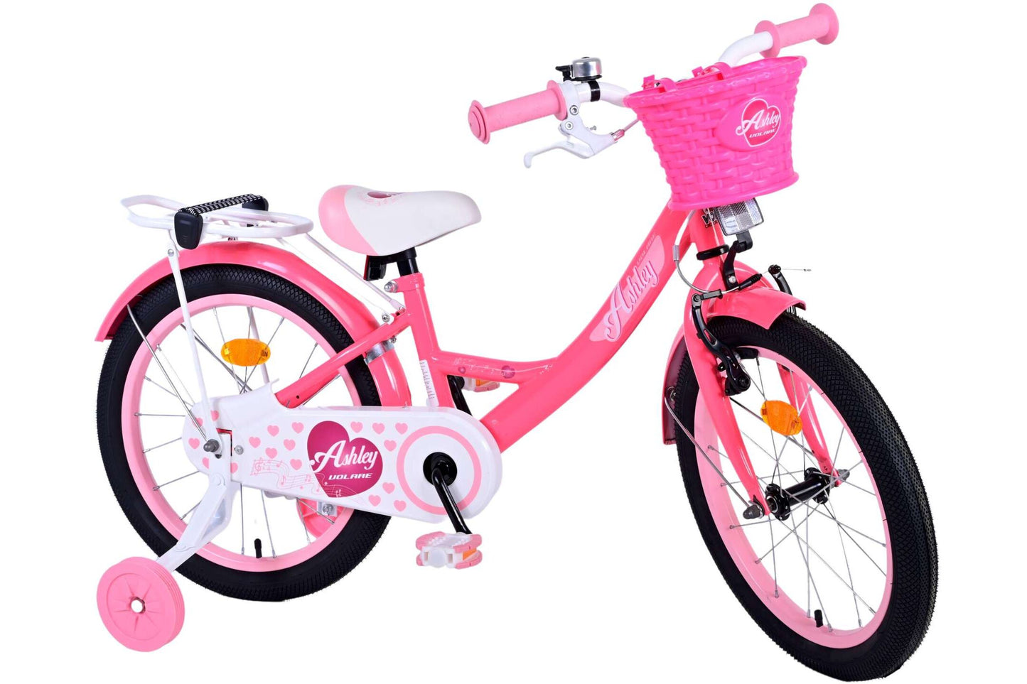 Volare Ashley 18-tums Barncykel Rosa – Med Korg & Stödhjul- För barn 4–7 år