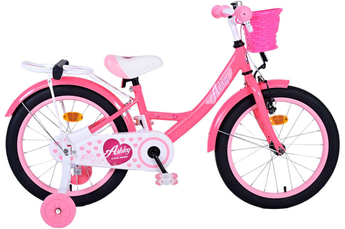 Volare Ashley 18-tums Barncykel Rosa – Med Korg & Stödhjul- För barn 4–7 år
