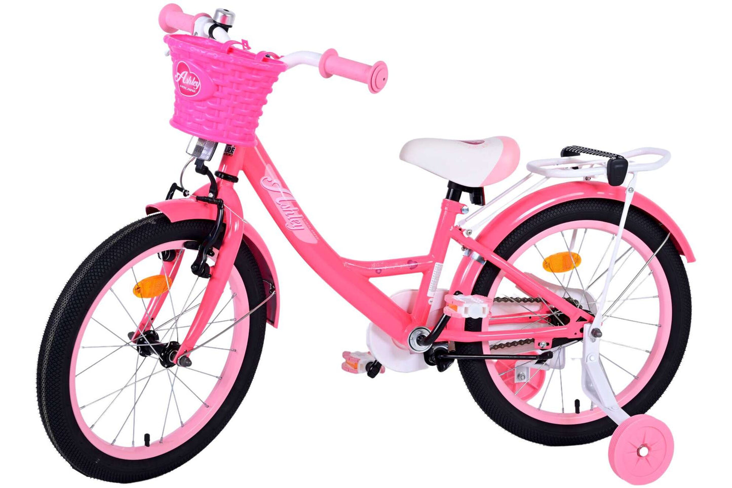 Volare Ashley 18-tums Barncykel Rosa – Med Korg & Stödhjul- För barn 4–7 år