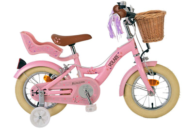 Volare Blossom 12 tum Rosa Barncykel med Korg & Dockhållare – Dubbel Handbroms, För barn 3-4 år
