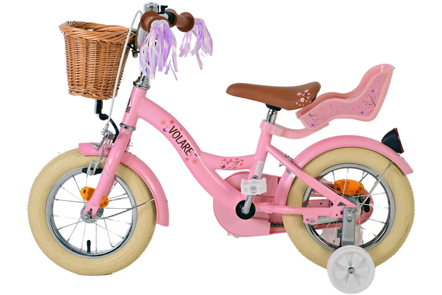 Volare Blossom 12-tums Barncykel – Rosa med Korg och Dockhållare, För barn 3-4 år