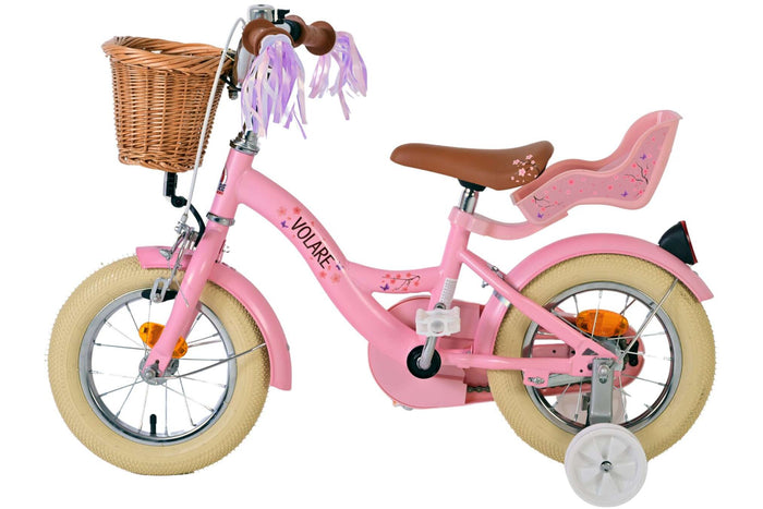 Volare Blossom 12-tums Barncykel – Rosa med Korg och Dockhållare, För barn 3-4 år