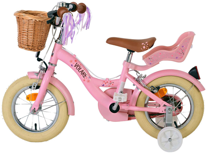 Volare Blossom Barncykel Två Handbromsar 12 tum, Rosa - Lilla Cykelbutiken