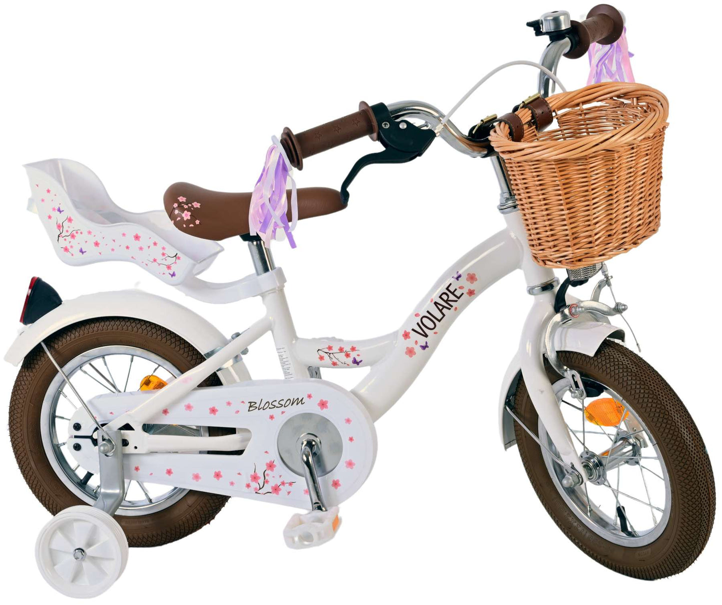 Volare Blossom Barncykel 12 tum, Vit - Lilla Cykelbutiken