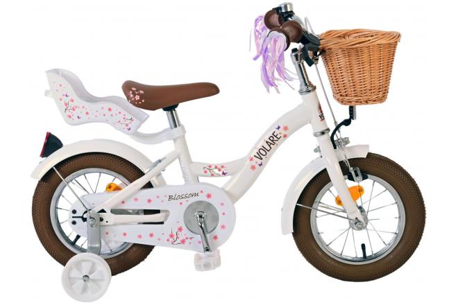 Volare Blossom Barncykel 12 tum, Vit - Lilla Cykelbutiken