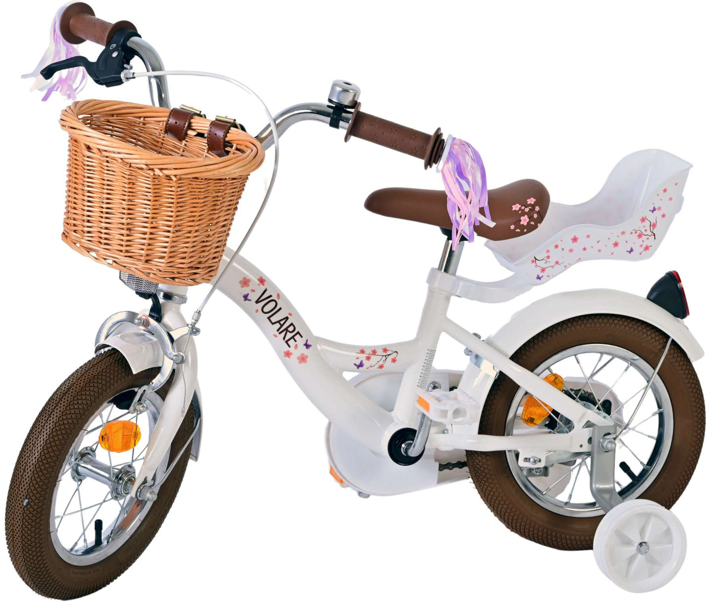 Volare Blossom Barncykel 12 tum, Vit - Lilla Cykelbutiken