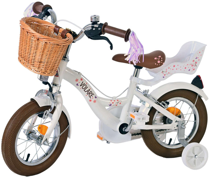 Volare Blossom Barncykel Två Handbromsar 12 tum, Vit - Lilla Cykelbutiken