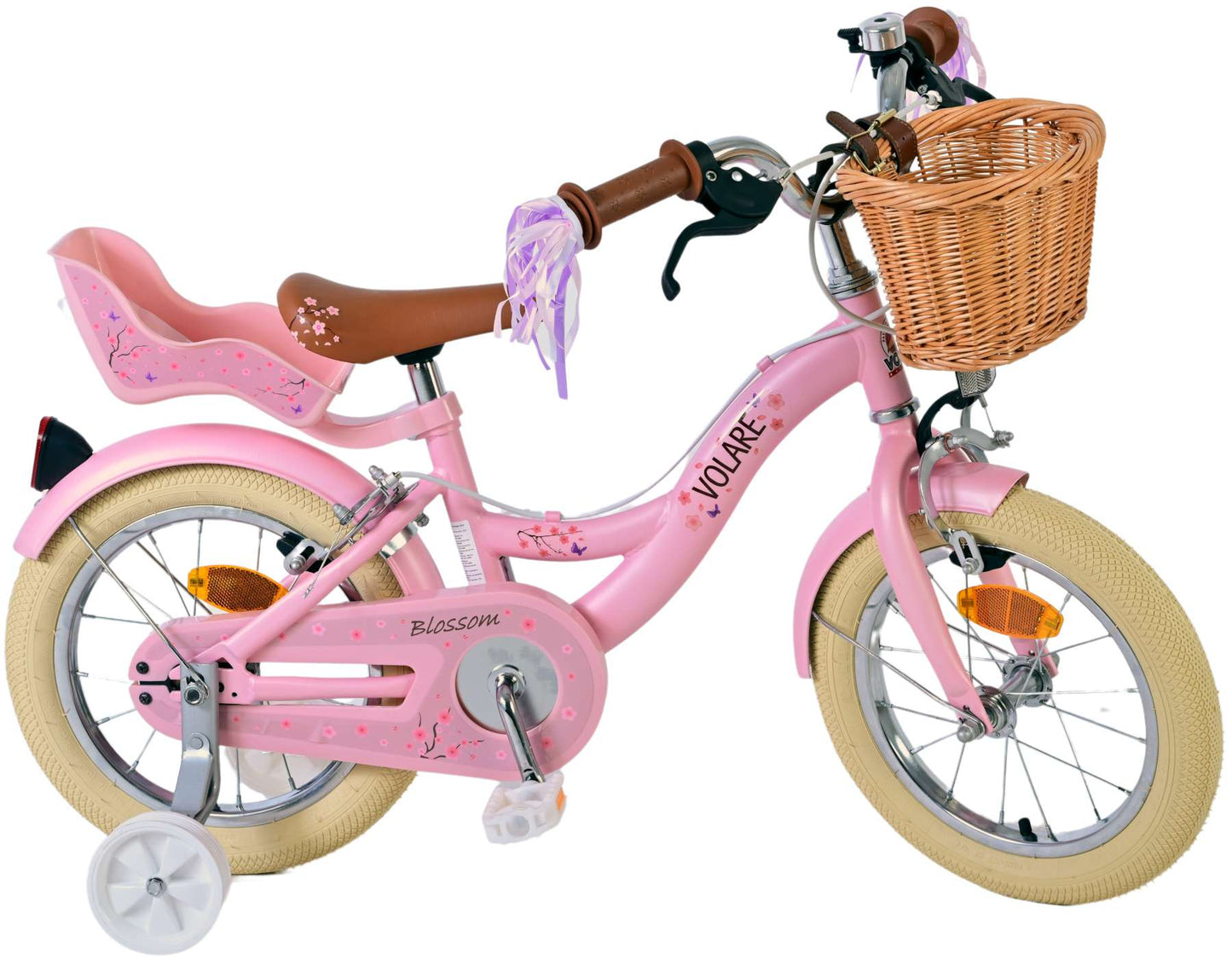 Volare Blossom Barncykel Två Handbromsar 14 tum, Rosa - Lilla Cykelbutiken