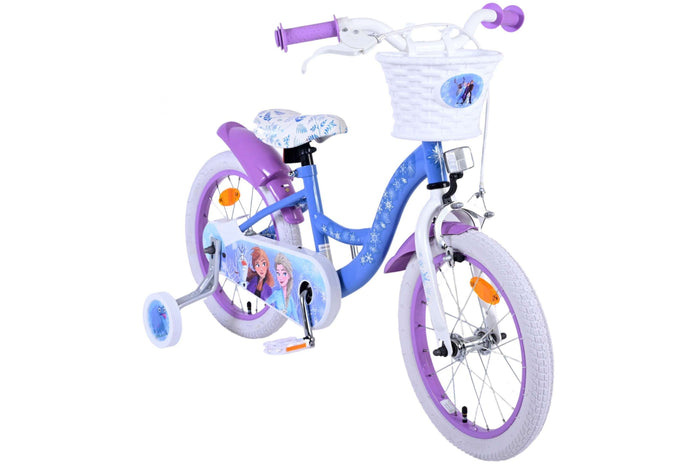 Disney Frozen 16-tums barncykel (4–6 år) – Med korg, hand- & fotbroms