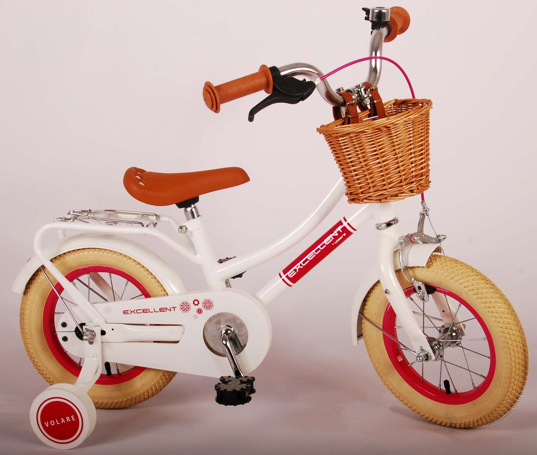 Volare Excellent Barncykel 12 tum, Vit - Lilla Cykelbutiken