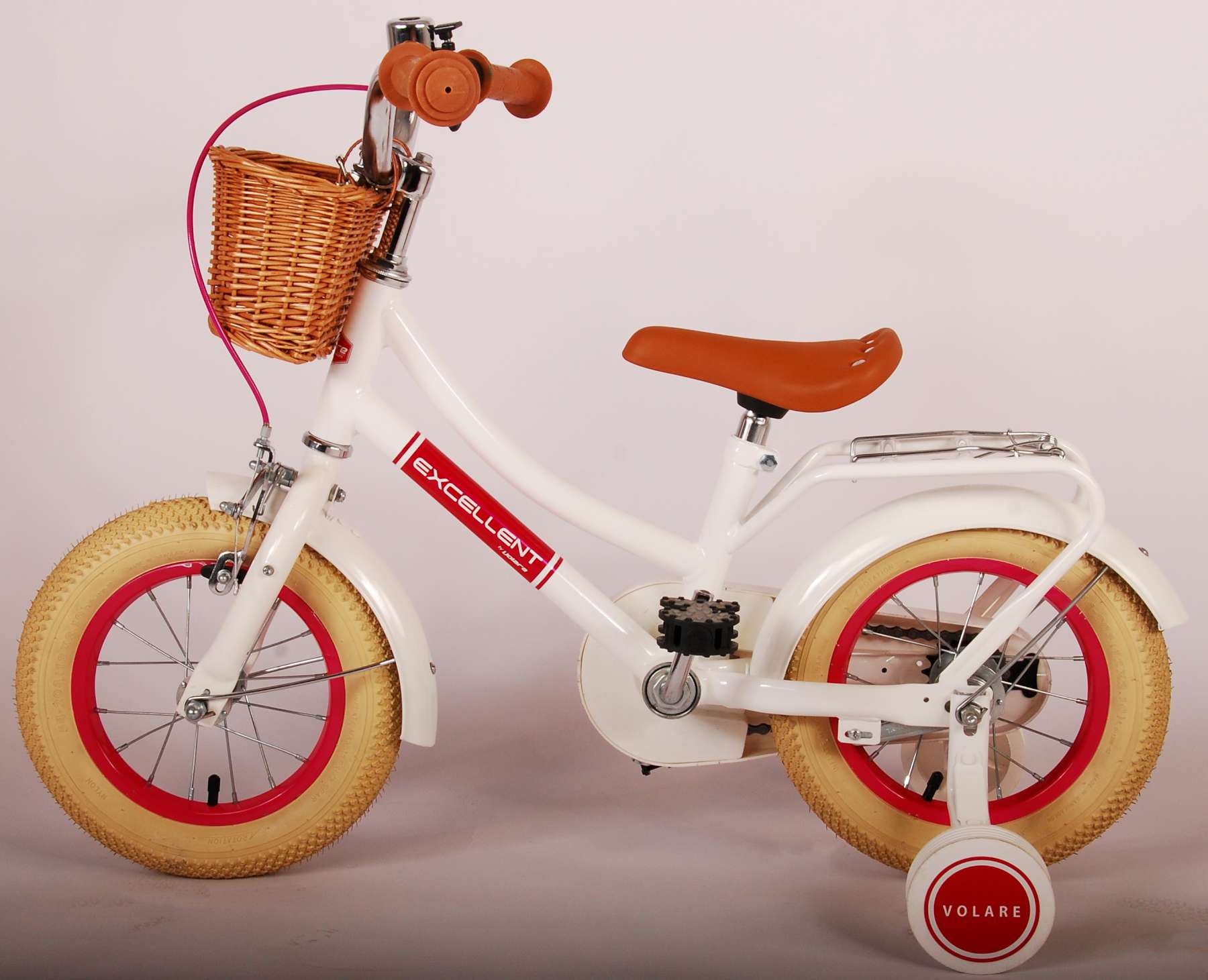 Volare Excellent Barncykel 12 tum, Vit - Lilla Cykelbutiken
