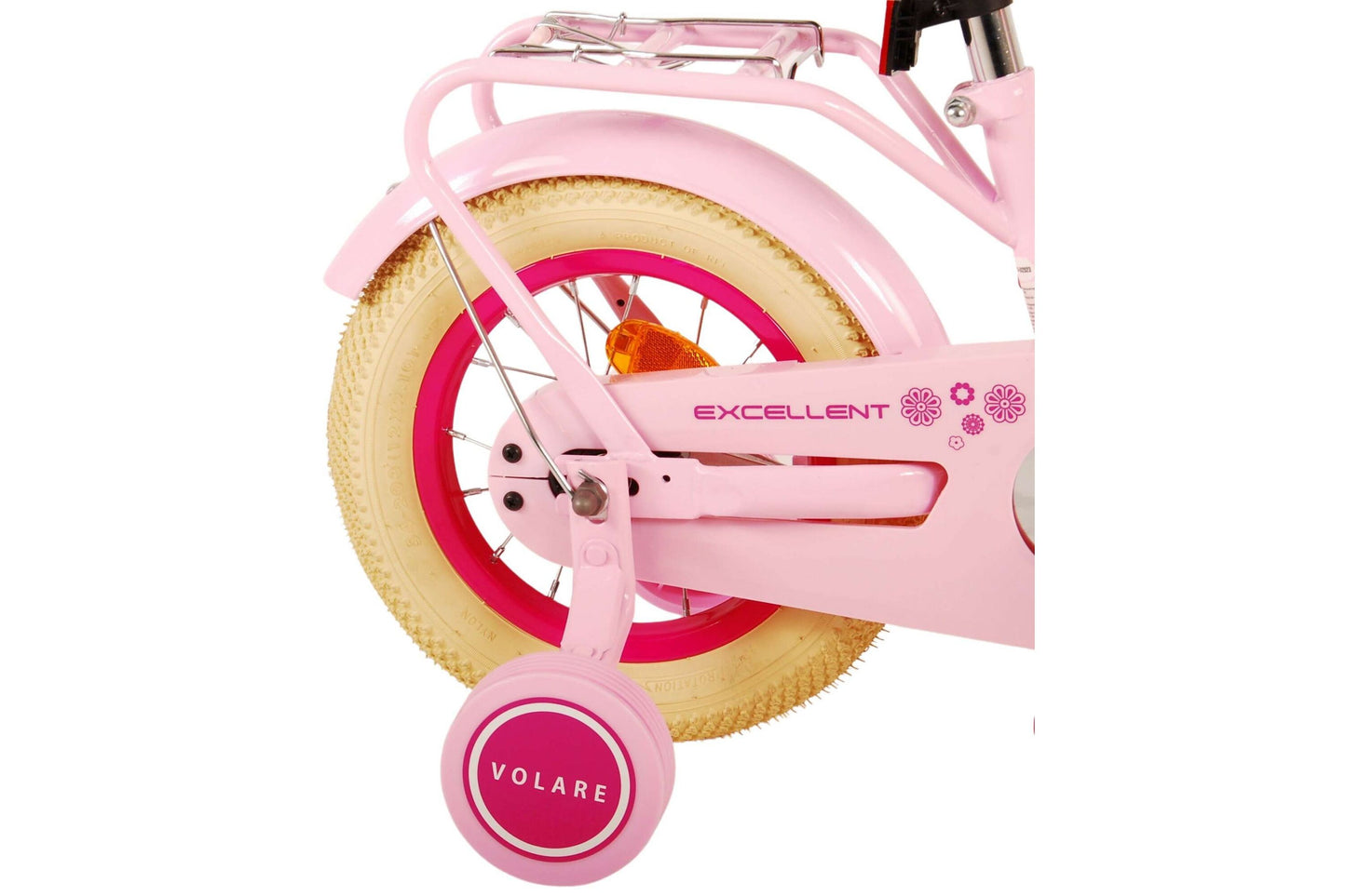 Volare Excellent 12-tums Barncykel med Stödhjul – Rosa med Korg och Pakethållare, För barn 3-4 år (Copy)