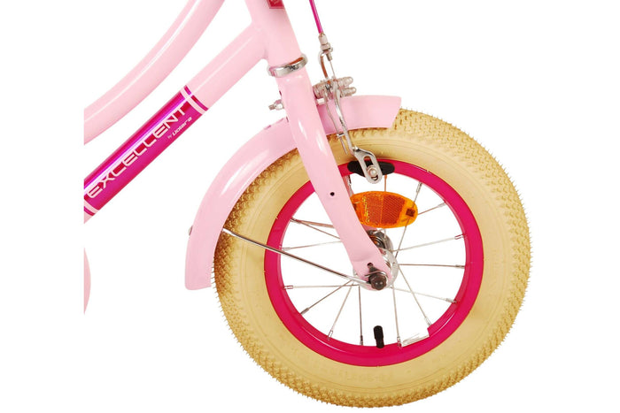 Volare Excellent 12-tums Barncykel med Stödhjul – Rosa med Korg och Pakethållare, För barn 3-4 år (Copy)