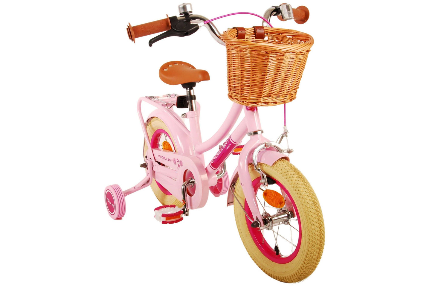 Volare Excellent 12-tums Barncykel med Stödhjul – Rosa med Korg och Pakethållare, För barn 3-4 år (Copy)