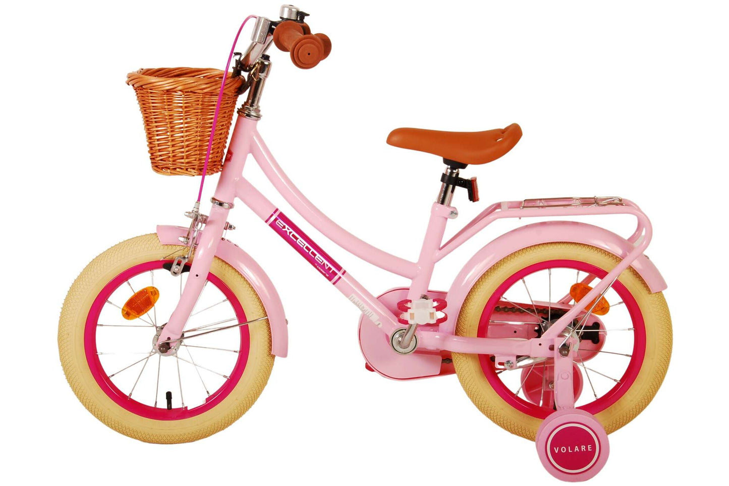 Volare Excellent 14-tums Barncykel – Rosa med Korg och Pakethållare, För barn 3-5 år