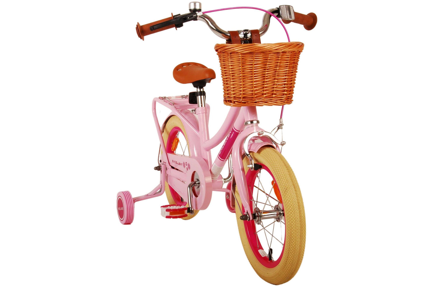 Volare Excellent 14-tums Barncykel – Rosa med Korg och Pakethållare, För barn 3-5 år