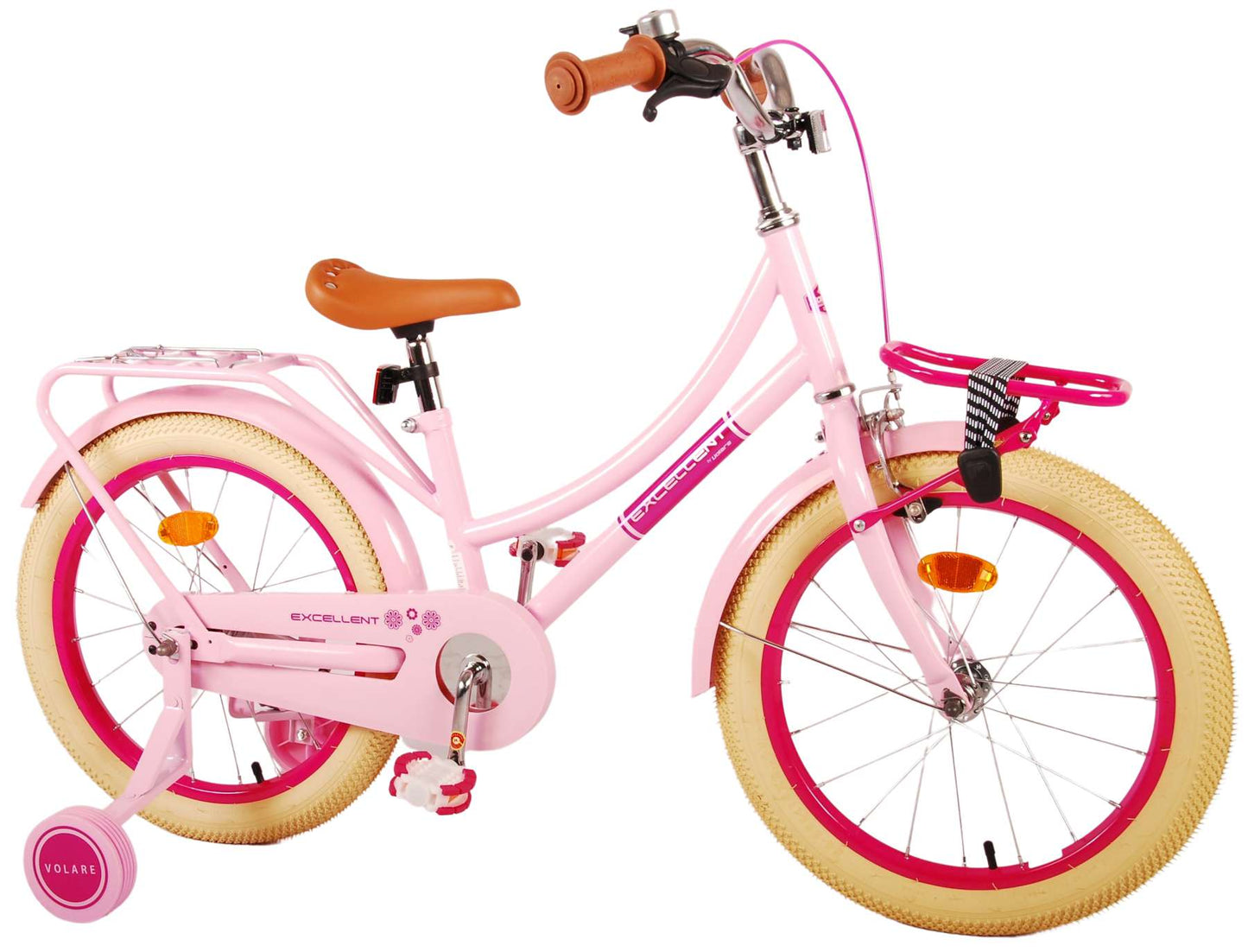 Volare Excellent 18 tum Barncykel för Tjejer, Med Stödhjul, Korg & Handbroms - För barn 4-7 år