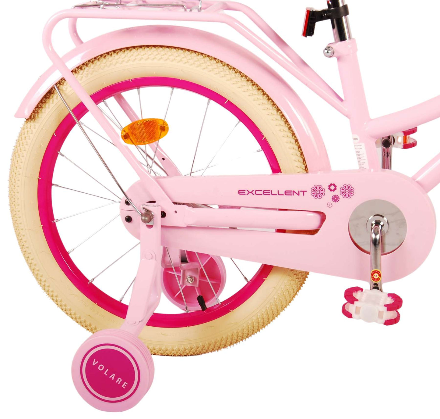 Volare Excellent 18 tum Barncykel för Tjejer, Med Stödhjul, Korg & Handbroms - För barn 4-7 år