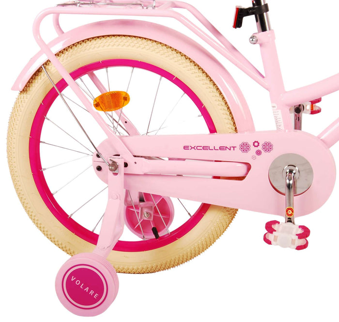 Volare Excellent 18 tum Barncykel för Tjejer, Med Stödhjul, Korg & Handbroms - För barn 4-7 år