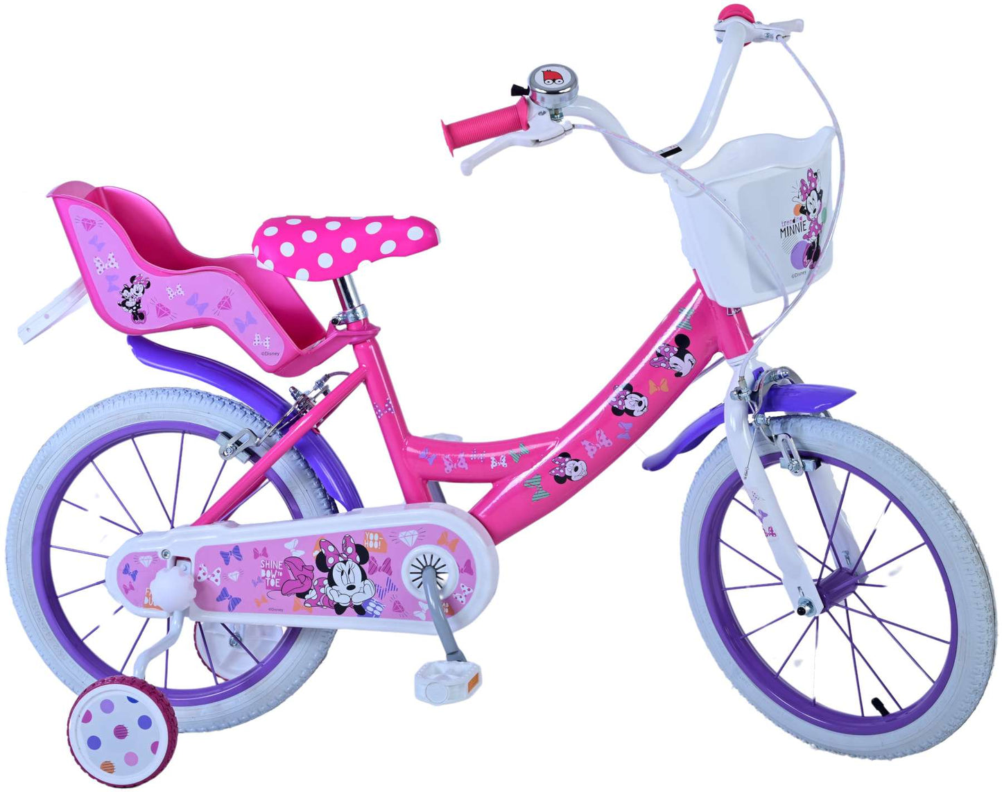 Minnie Barncykel Två Handbromsar 16 tum, Rosa - Lilla Cykelbutiken