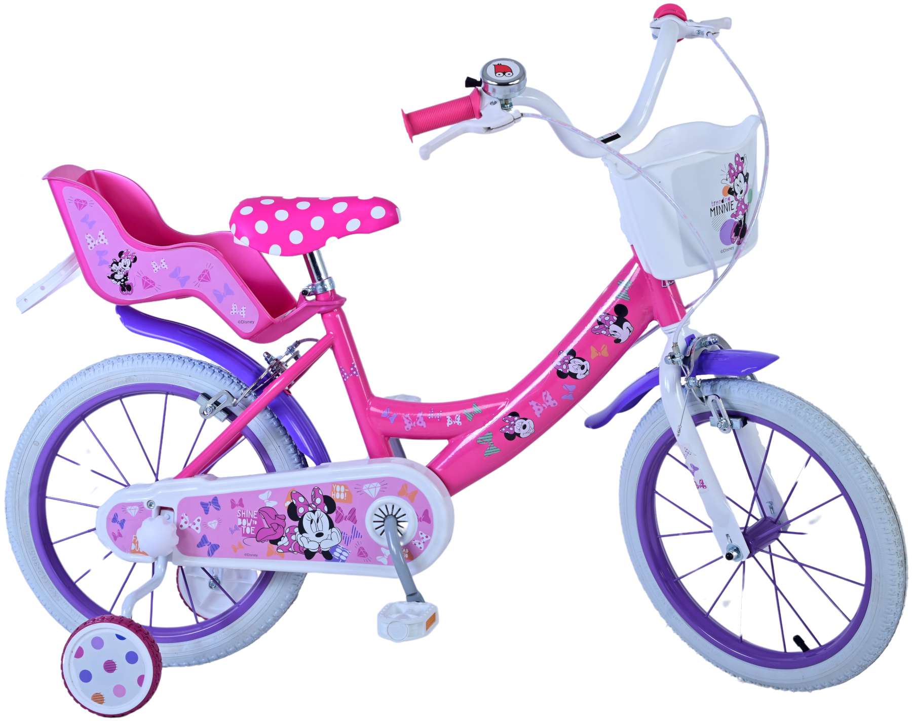Minnie Barncykel Två Handbromsar 16 tum, Rosa - Lilla Cykelbutiken