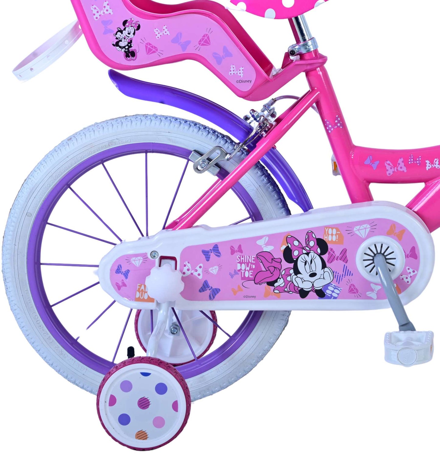 Minnie Barncykel Två Handbromsar 16 tum, Rosa - Lilla Cykelbutiken