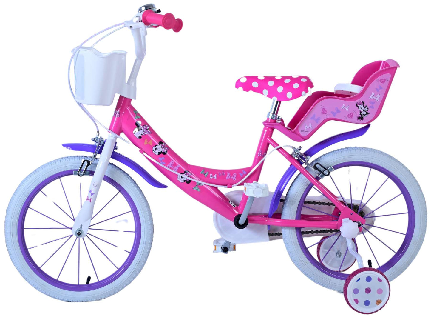 Minnie Barncykel Två Handbromsar 16 tum, Rosa - Lilla Cykelbutiken